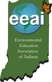 Green Indiana-shaped logo with a blue and green image of earth overlaid with the letters 